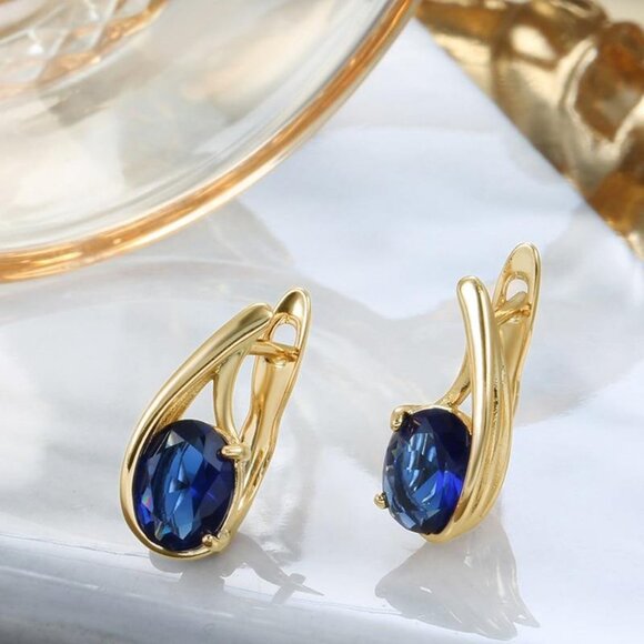 🔥 Shiny CZ Blue Color Rhinestone Crystal Hoop Earring for Women, HA4514